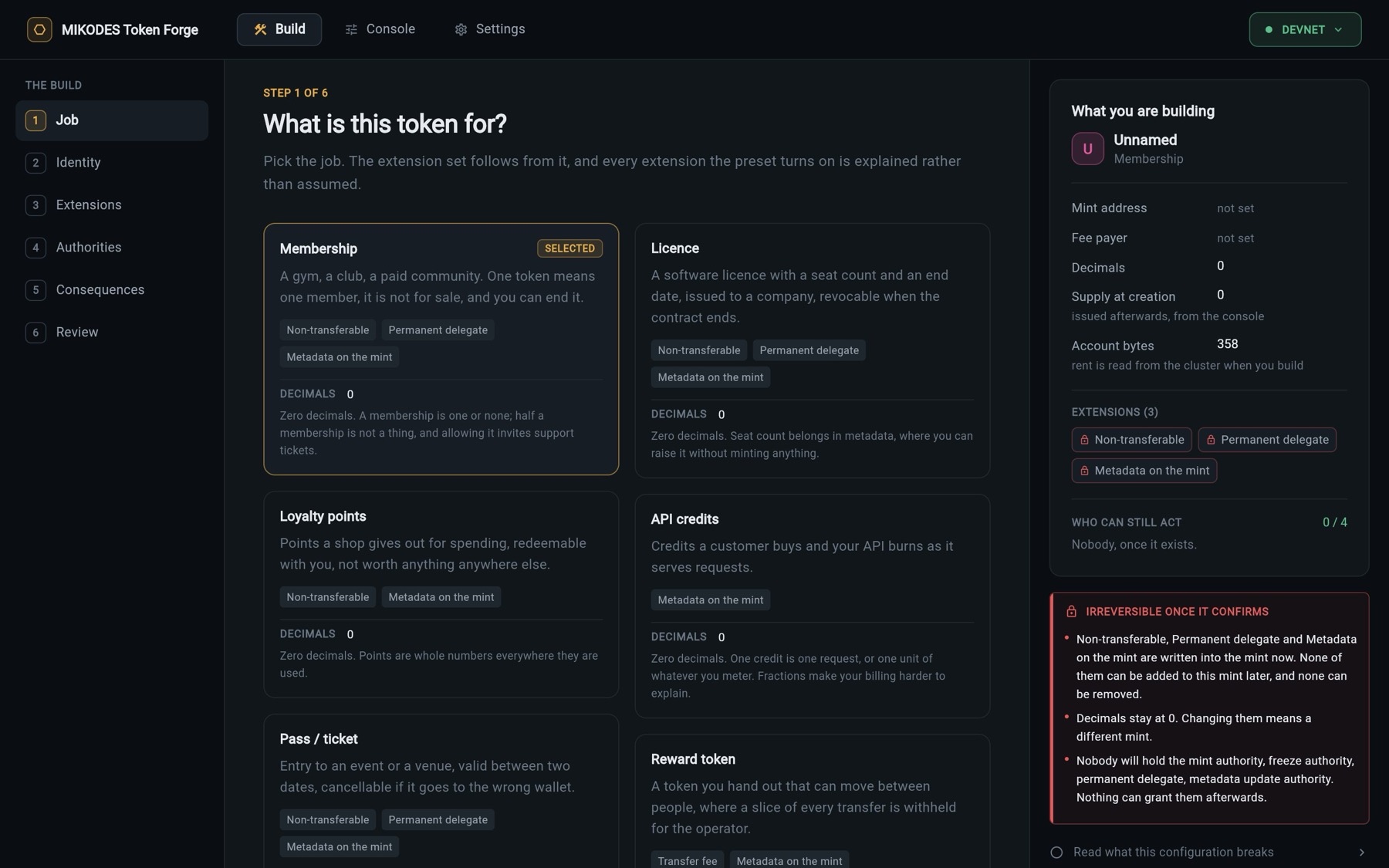 Token Forge step 1: choose the job the token does